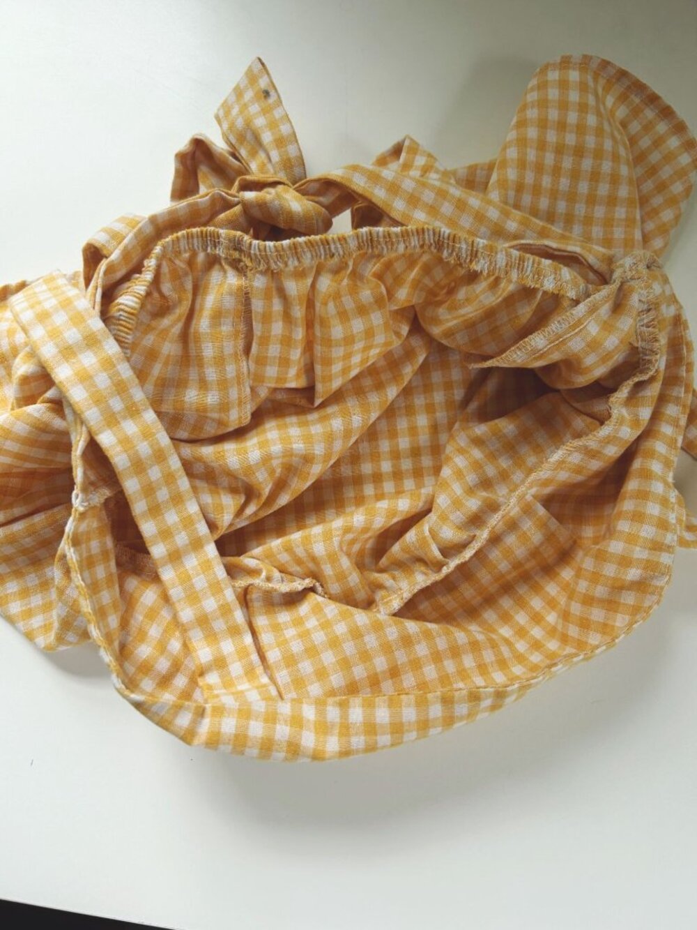 Yellow Gingham Peplum Top Open Back Tie Square Neckline Coquette Cottagecore S M - Picture 7 of 7